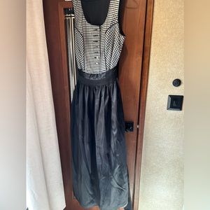 Vintage Dirndl Dress/Black White Check Folk Maxi Dress